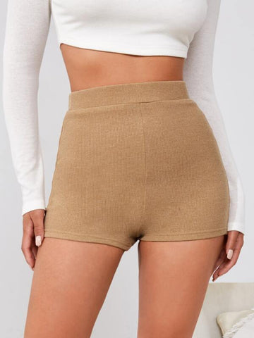 Rib-knit Solid Shorts - takostyle