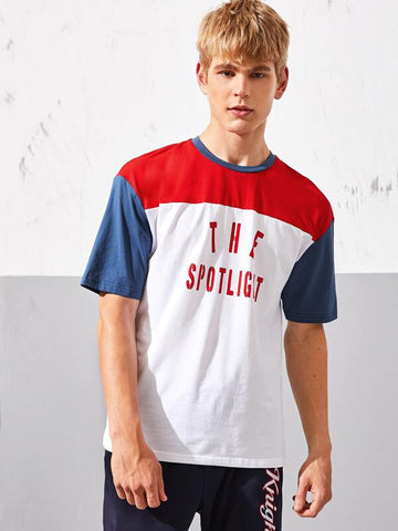 Men Colorblock Letter Graphic Top