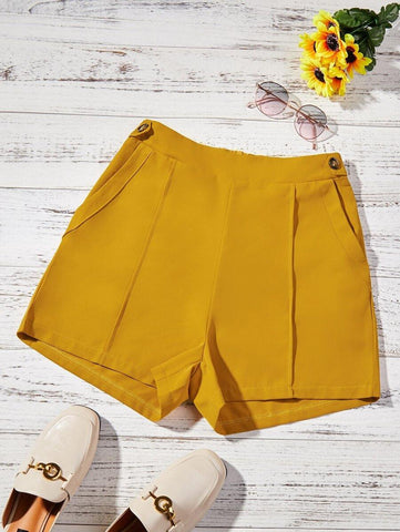 Button Detail Slant Pockets Shorts - takostyle