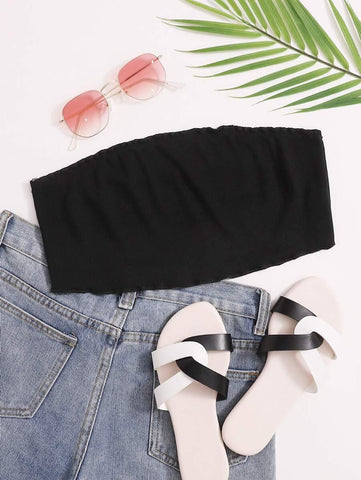 Rib-knit Solid Crop Tube Top - takostyle