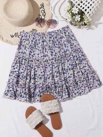 Ditsy Floral Print Layered Skirt - takostyle
