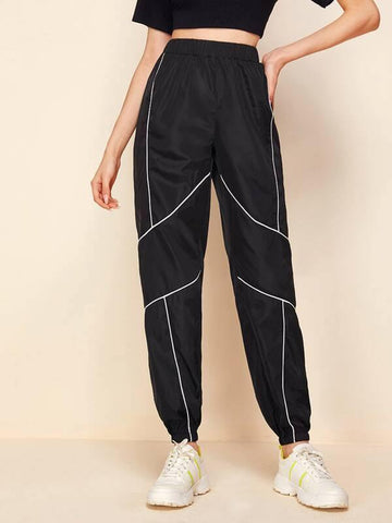 Contrast Piping Windbreaker Pants - takostyle
