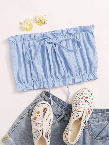 Frill Trim Knot Detail Tube Top - takostyle