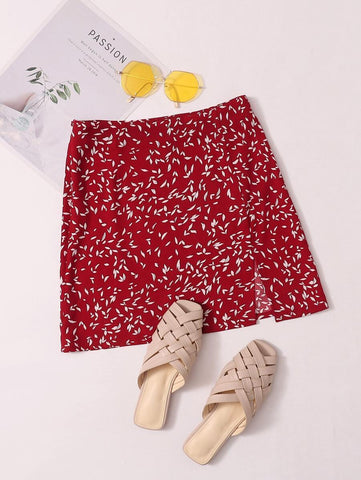 Allover Print Split Hem Skirt - takostyle