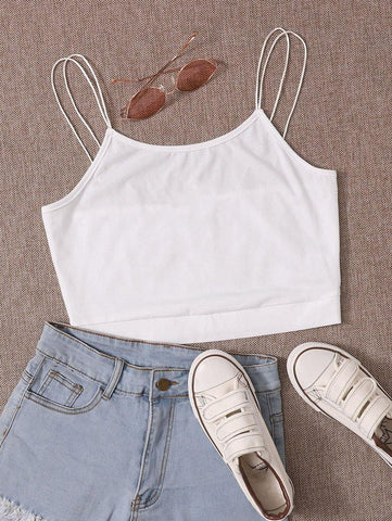 Solid Double Straps Crop Cami Top - takostyle