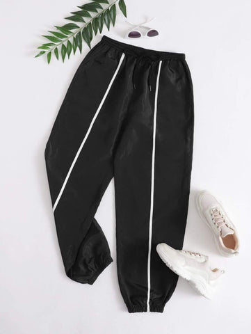 Contrast Binding Slant Pocket Wind Pants - takostyle
