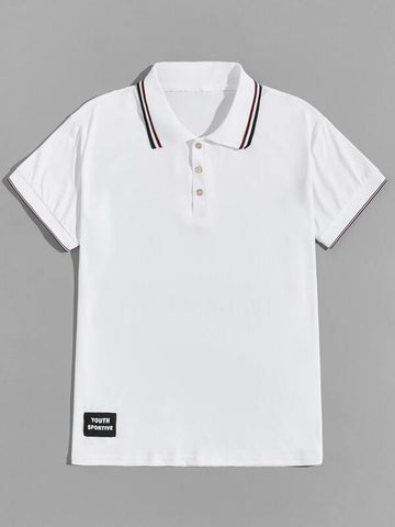 Men Stripe Trim Patched Polo Shirt
