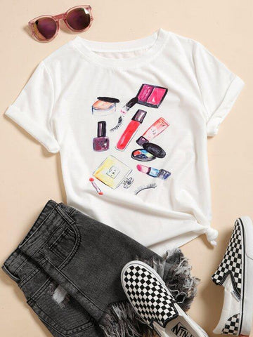 Cosmetic Print Short Sleeve Tee - takostyle