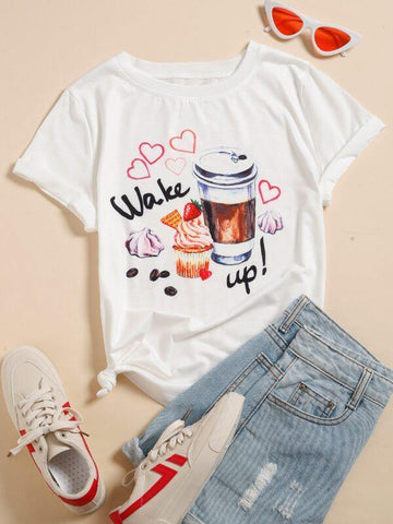 Dessert And Slogan Graphic Tee - takostyle