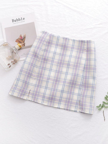 Tartan Plaid Split Hem Mini Skirt - takostyle