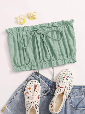 Frill Trim Knot Detail Tube Top - takostyle