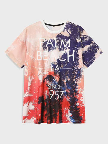 Men Tropical And Letter Graphic Tee
