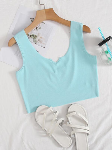 Notched Neck Crop Tank Top - takostyle