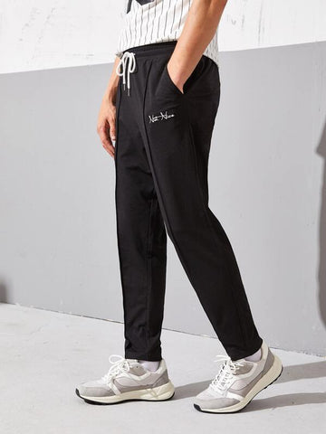 Men Seam Front Slogan Embroidery Sweatpants