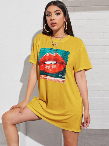 Mouth Print Longline Tee - takostyle