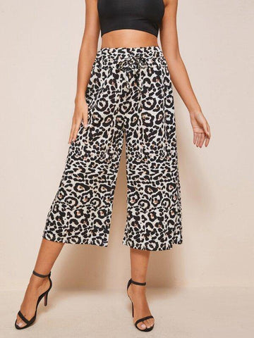 Leopard Print Capris Wide Leg Pants - takostyle