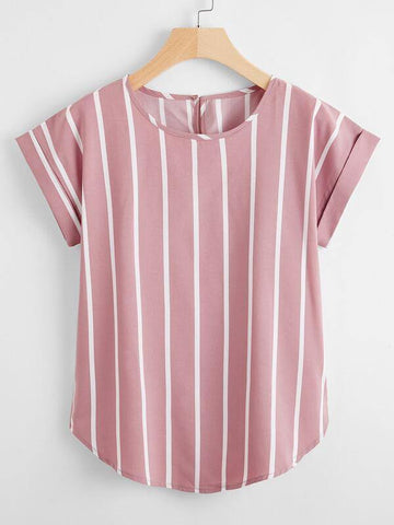 Curved Hem Striped Blouse - takostyle