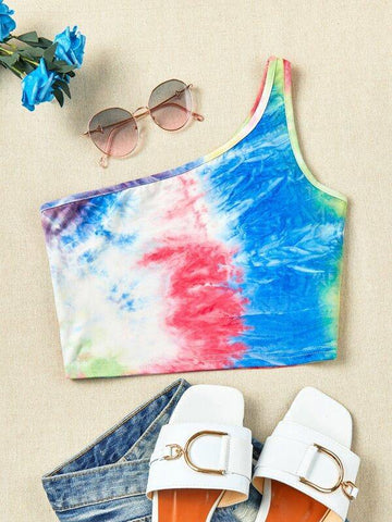 Tie Dye Asymmetrical Neck Top - takostyle