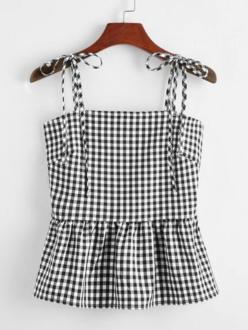 Gingham Tie Shoulder Cami Top - takostyle