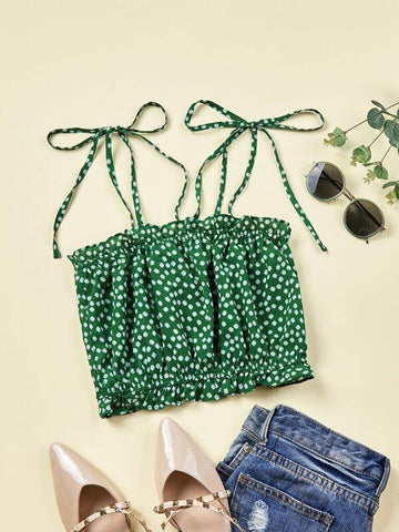 Ditsy Floral Print Frill Trim Cami Top - takostyle