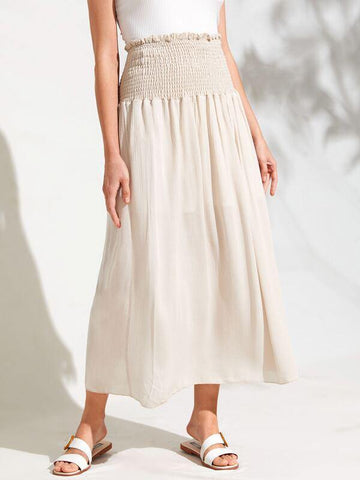 Frill Trim Shirred Waist Solid Skirt - takostyle