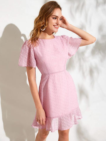 Textured Flutter Sleeve A-Line Dress