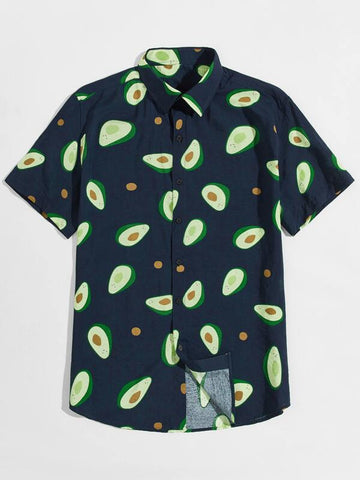 Men Avocado Print Button Front Shirt