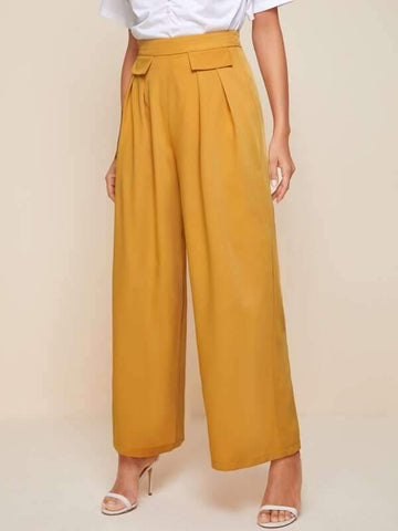 Zipper Side Flap Detail Fold Pleated Palazzo Pants - takostyle