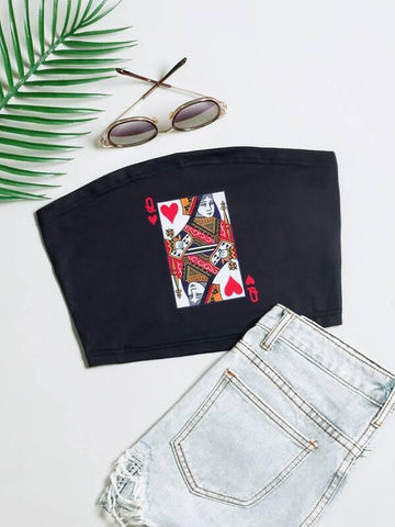 Playing Cards Print Tube Top - takostyle