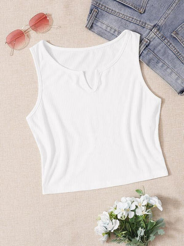 Notch Neck Rib-Knit Tank Top - takostyle