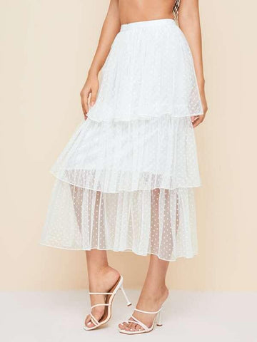 Swiss Dot Layered Ruffle Mesh Skirt - takostyle