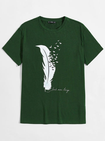 Men Bird and Slogan Graphic Top