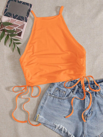 Neon Orange Knot Side Solid Cami Top - takostyle
