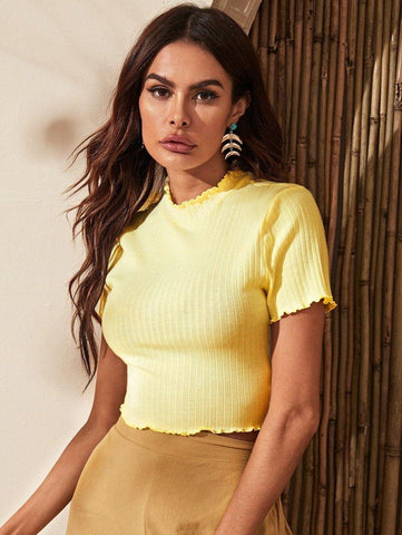 Lettuce Edge Rib-knit Crop Tee - takostyle