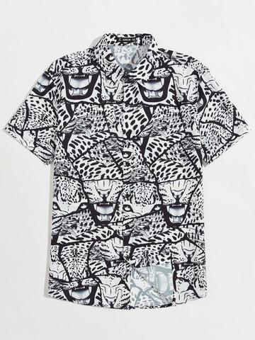 Men Collared Allover Leopard Print Shirt