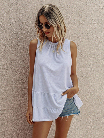 Ruffle Hem Knot Back Tank Top - takostyle