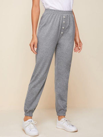 Solid Heather Gray Button Up Sweatpants - takostyle
