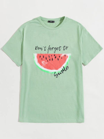 Men Slogan and Watermelon Print Top
