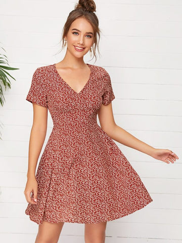 V-neck Ditsy Floral Dress