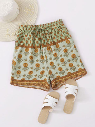 Tribal Print Drawstring Waist Shorts - takostyle