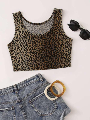 Leopard Print Crop Tank Top - takostyle