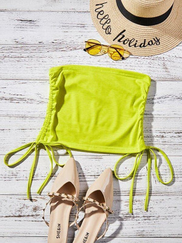 Neon Lime Drawstring Side Tube Top - takostyle