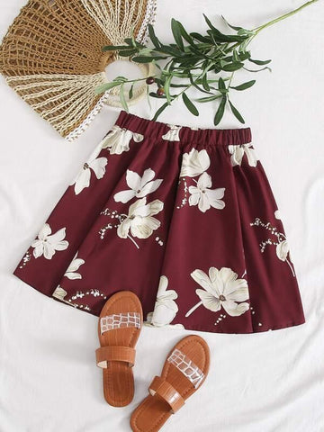 Floral Print Skater Skirt - takostyle