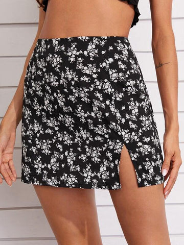 Ditsy Floral Split Skirt - takostyle