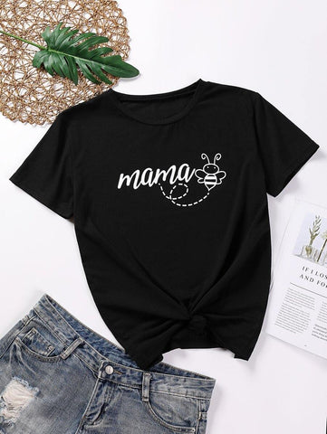 Letter And Cartoon Graphic Tee - takostyle