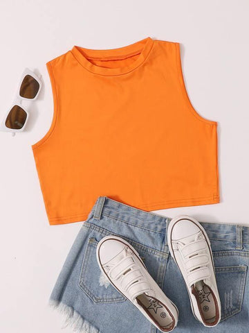 Neon Orange Crop Tank Top - takostyle