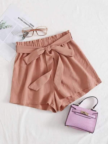 Belted Paperbag Waist Wide Leg Shorts - takostyle