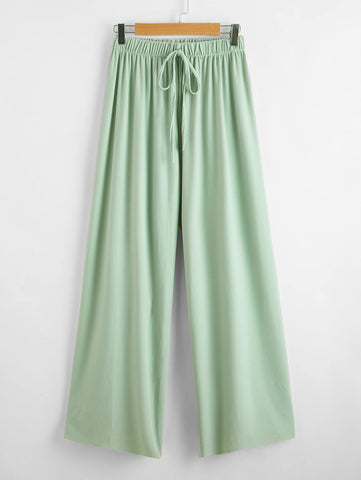 Tie Front Rib-knit Wide Leg Pants - takostyle