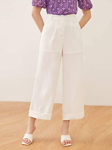 Cuffed Hem Wide Leg Pants - takostyle