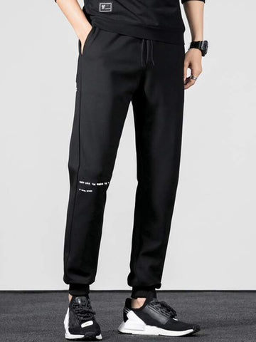 Men Slant Pocket Slogan Graphic Sweatpants